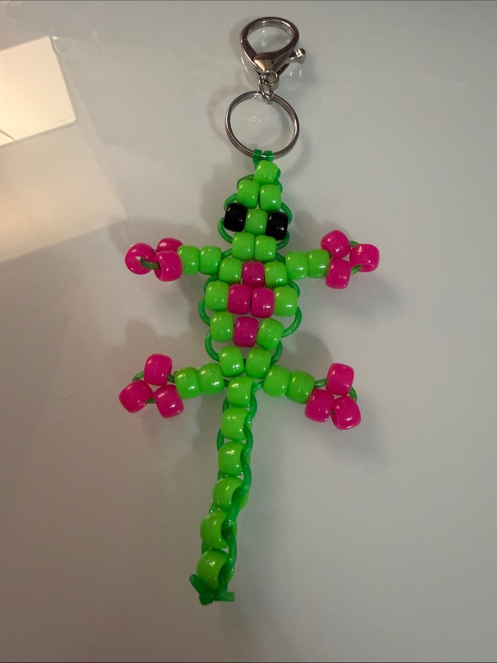 Beaded Lizard Keychain - Green and Pink Reptile Charm